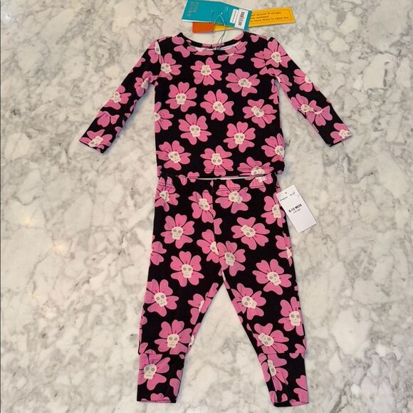 NWT Posh Peanut Black & Pink Floral Pajama Set - Picture 1 of 5